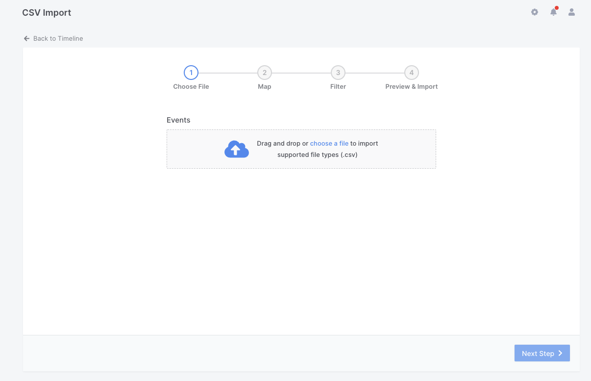 CSV import feature event timelines