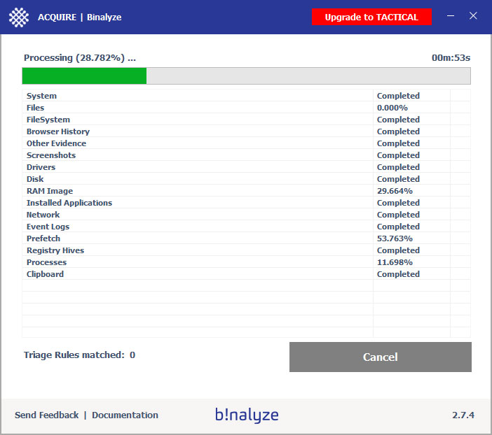 Fast and free digital evidence collection
